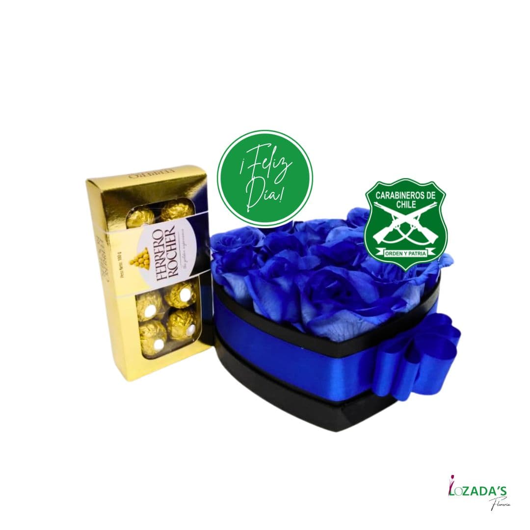 Dia del Carabiner@ - Corazón de Rosas Azules y Bombones Ferrero