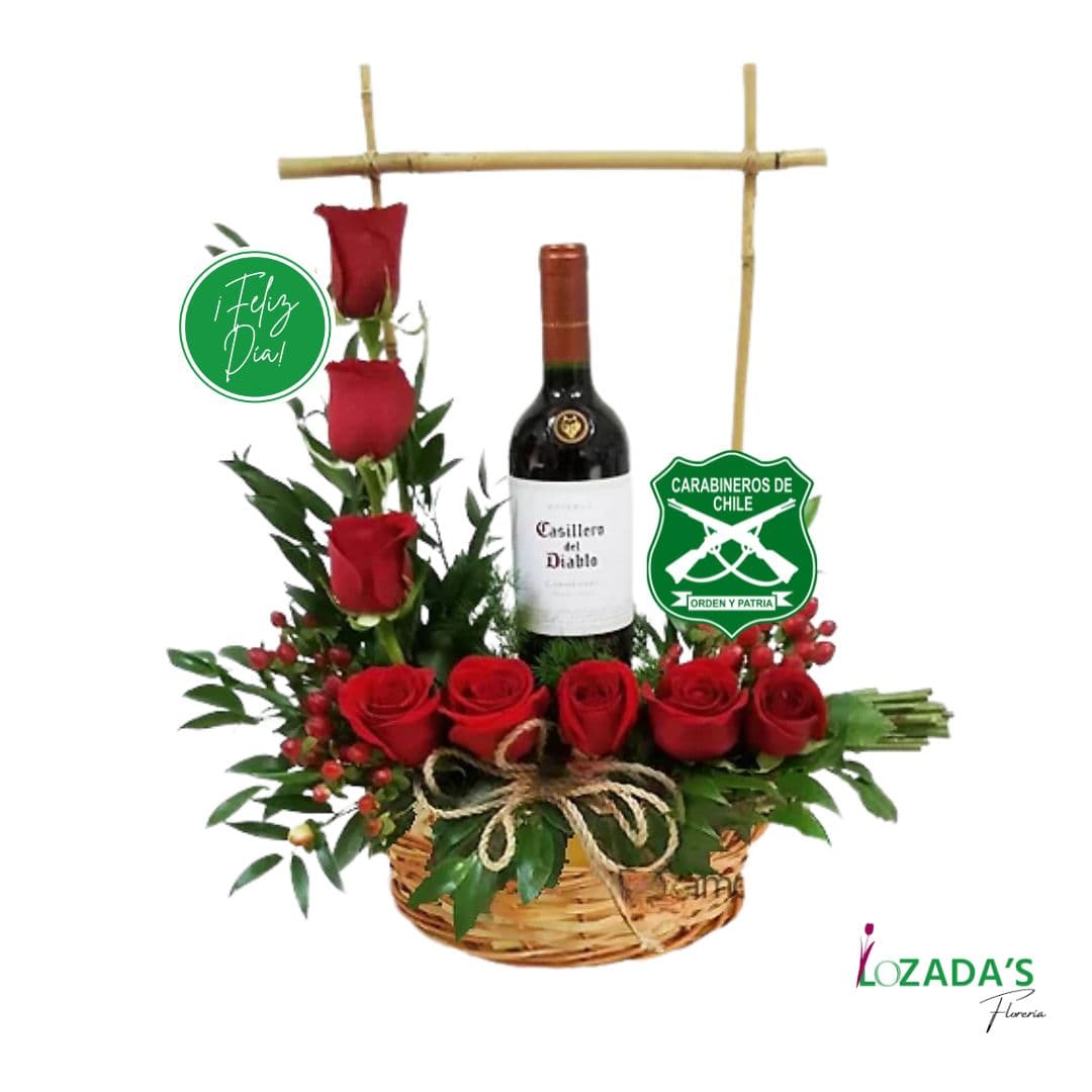 Regalo para el Día del Carabinero/a - Diseño Vino Casillero del Diablo y Rosas