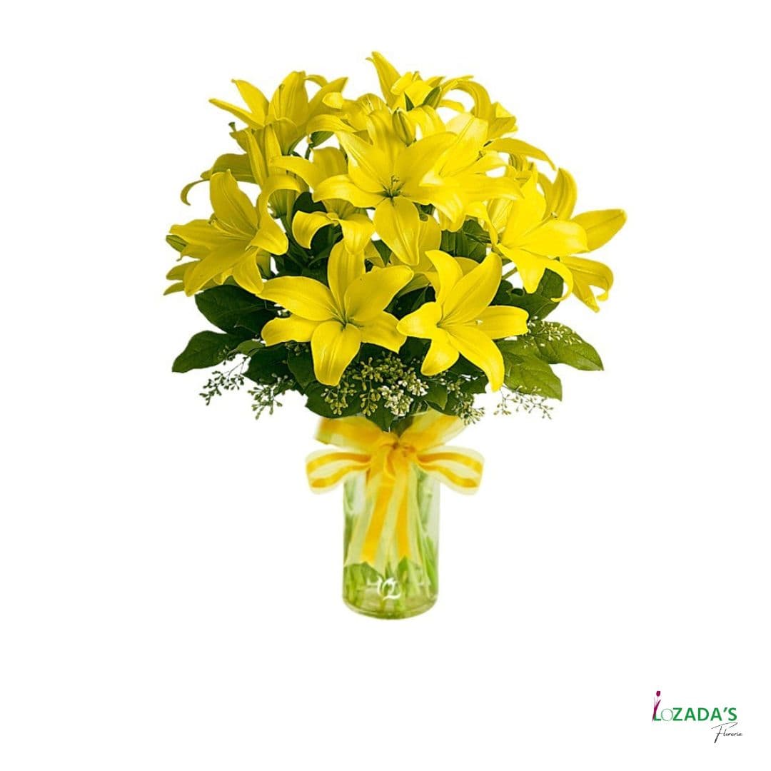 Florero de Liliums Amarillos – Belleza Radiante para Cada Espacio