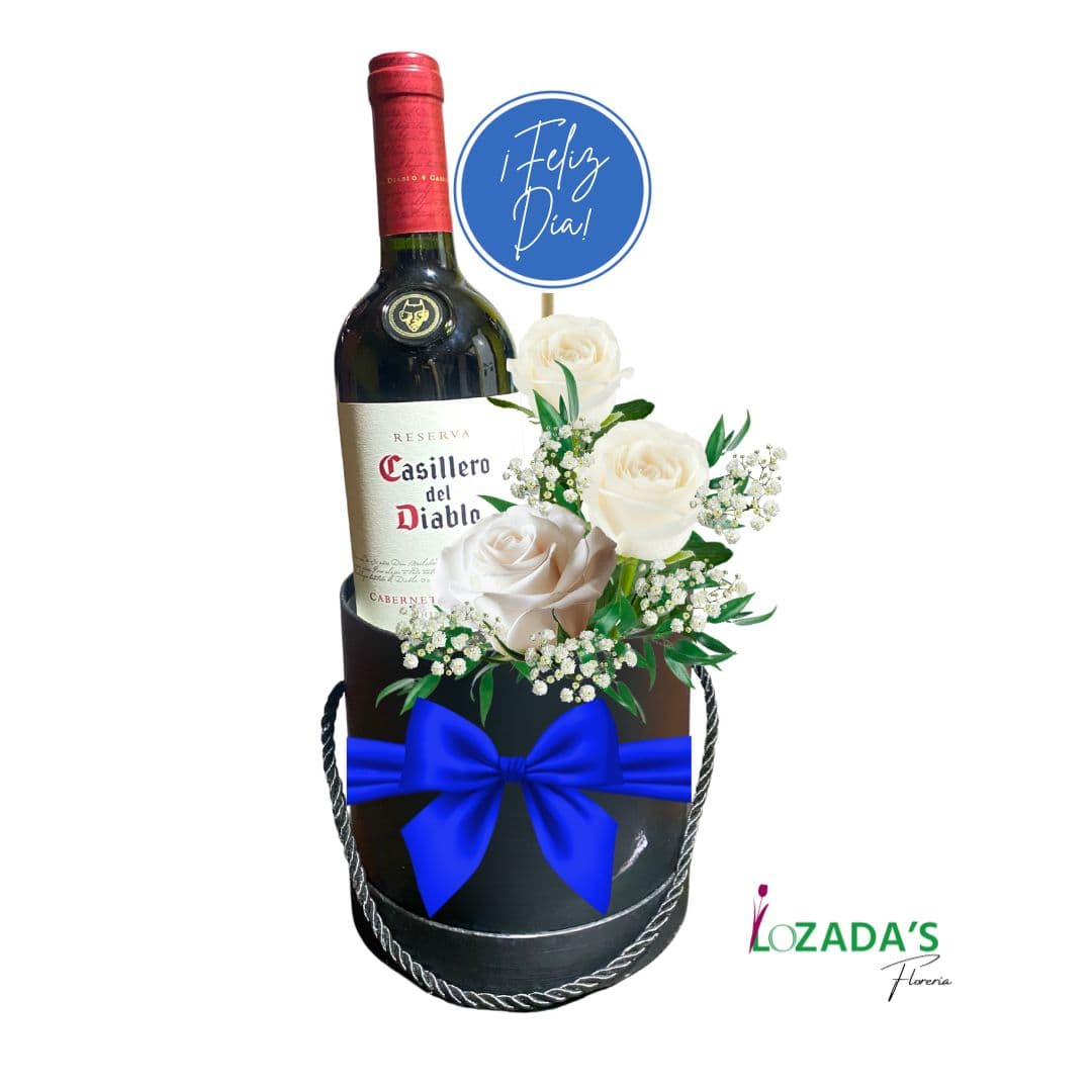 Caja Premium “Cabernet & Rosas Blancas” – Edición Especial Día del Padre