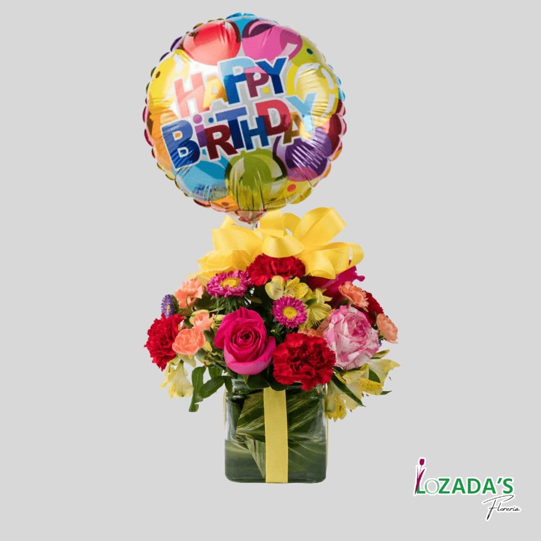 Caja Primaveral con Globo de Cumpleaños 🎈🌸 Entrega Hoy mismo en Santiago