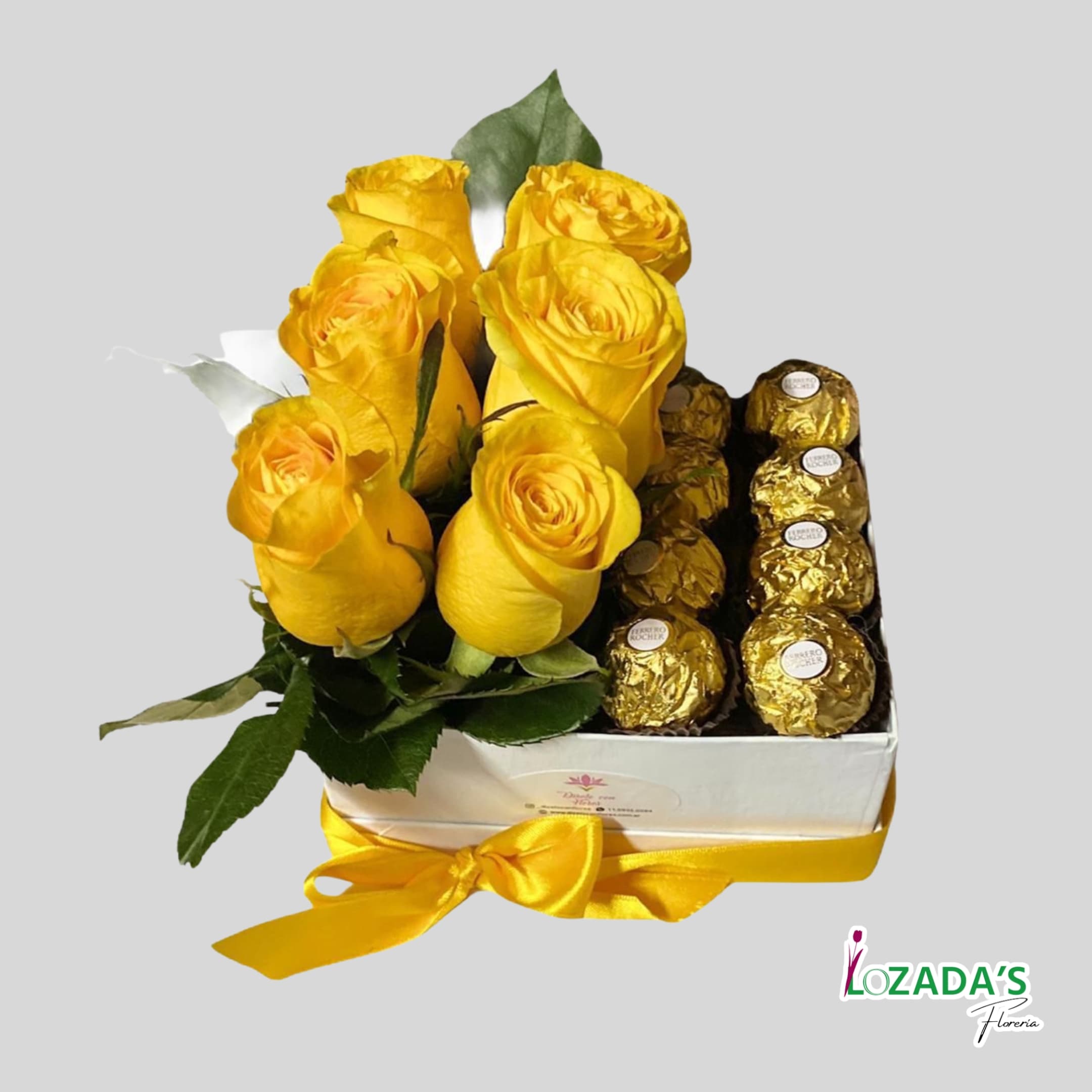 Ramo de Flores Amarillas -Caja de 6 Rosas Amarillas y 8 Bombones - 21 de Septiembre