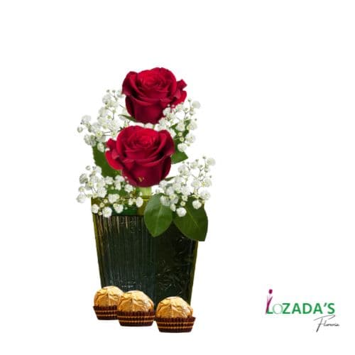 Dúo de Amor: 2 Rosas y Bombones- Entrega hoy mismo en Santiago