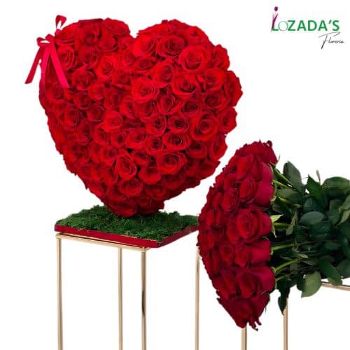 Corazón de 100 Rosas con Ramo de 30 Rosas – Un Tributo al Amor y la Elegancia - Entrega hoy mismo en Santiago