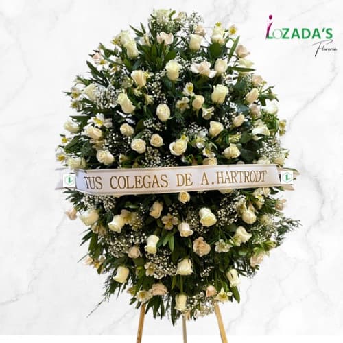 Gran Óvalo Fúnebre - Entrega hoy mismo en Santiago - Exclusivo con Rosas y Flores Mixtas