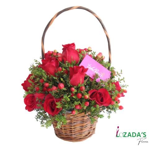Cesta con 12 Rosas Rojas - Entrega hoy mismo en Santiago - Un Detalle de Amor y Distinción