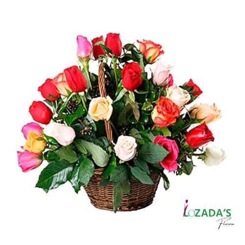 Cesta de Rosas - Entrega hoy mismo en Santiago - en Tonos Primaverales – Frescura y Elegancia en un Solo Arreglo
