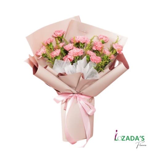 Arreglo de Claveles Rosados en Fino Papel Coreano
