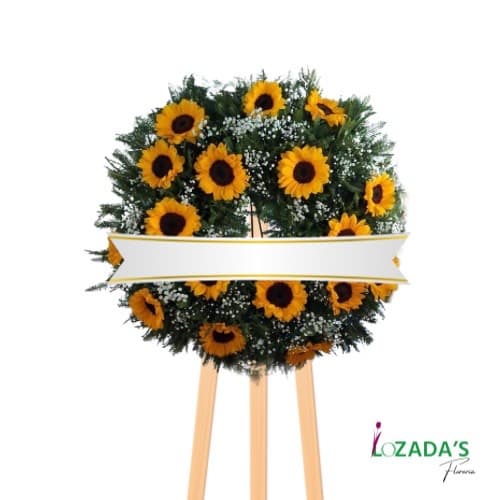 Corona de Condolencias con Girasoles en Atril - Entrega hoy mismo en Santiago