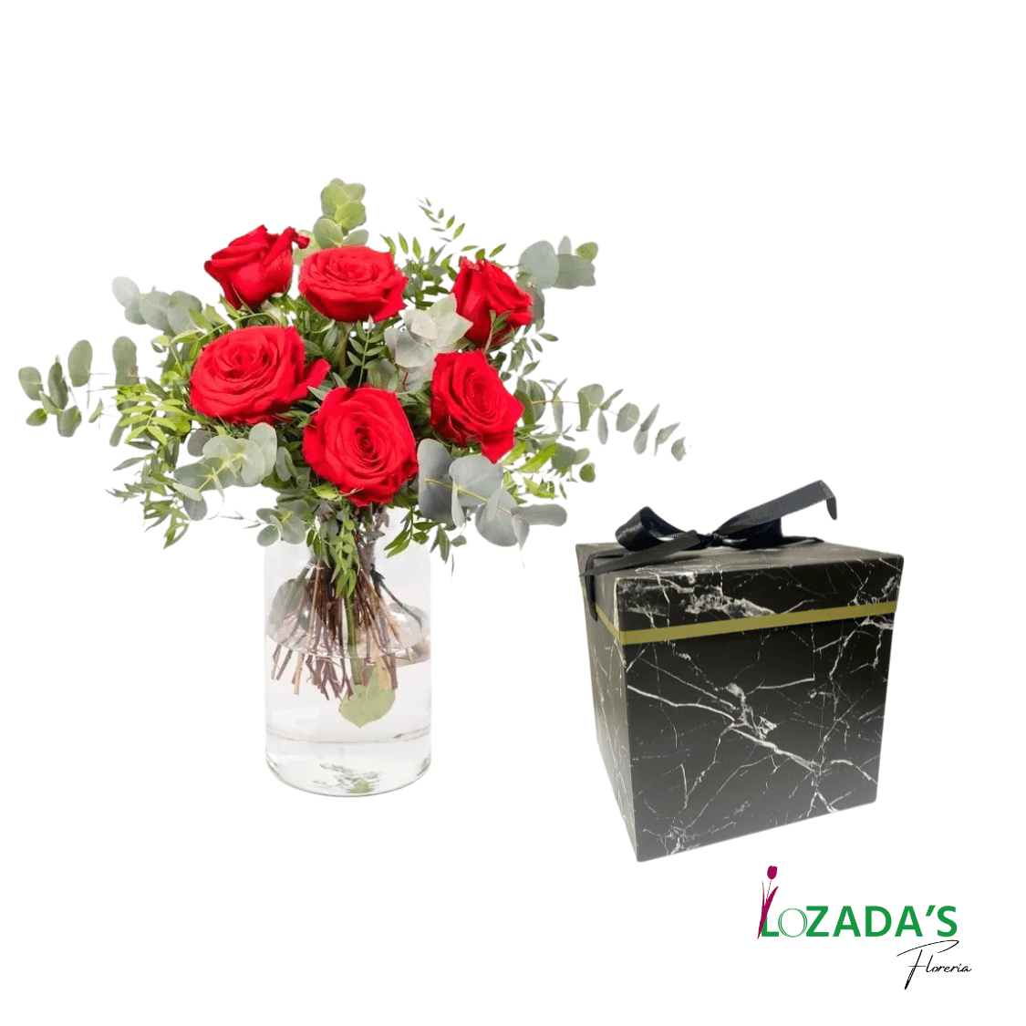 Florero con Seis Rosas y Caja de Regalo - Entrega hoy mismo en Santiago