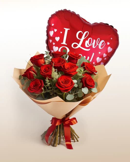 Ramo San Valentín - Con Rosas Rojas y Globo Elige la canatidad de Rosas